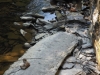 Remnants of the deteriorating railroad bridge
